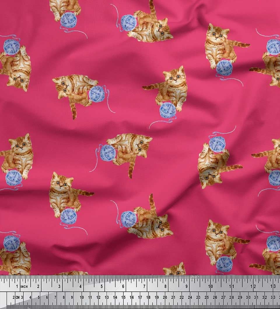 Soimoi Poly Georgette Fabric Wool & Cat Animal Print Fabric by the Yard 52 Inch Wide