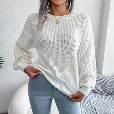 zanvin Chandails des Fêtes pour Femmes Mode Décontractée Coloré Manches Longues Épaules Dénudées Chandail en Tricot Col Rond Chandail Cadeaux Solde