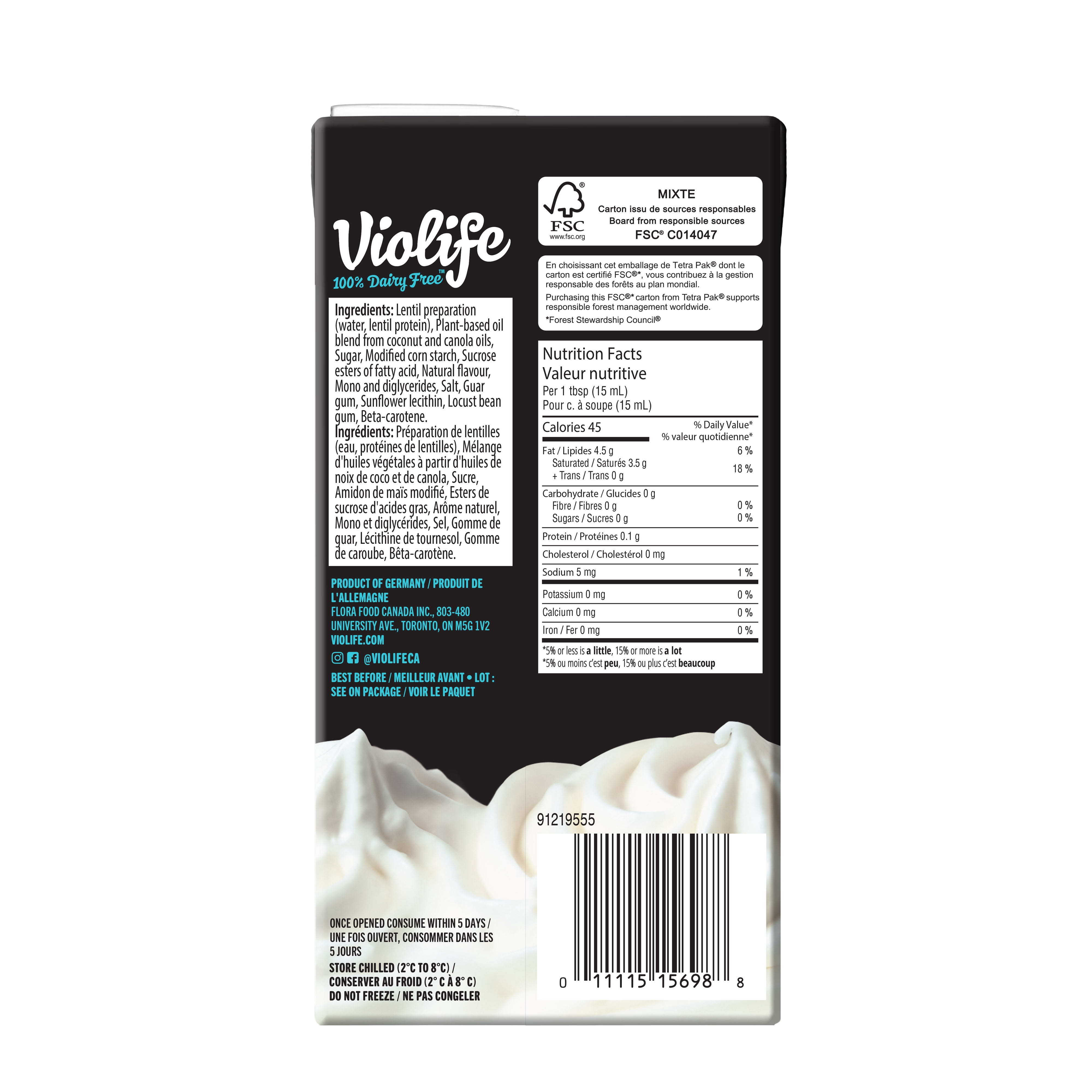 Violife Crème à Fouetter Sans Produits Laitiers