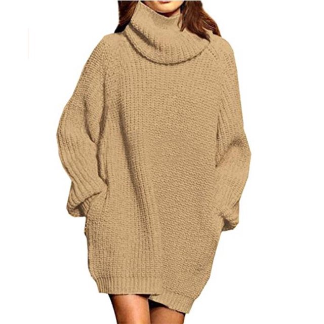 Robe Chandail Longue en Laine à Col Roulé Ample et Oversize pour Femme