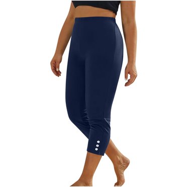 FNFYFH Clearance Capri Leggings for Women High Waisted Tummy Control Capris with Lace Trim Womens Slim Fit Yoga Legging Elastic Waist Running Hiking Summer Pant,Black S-3XL