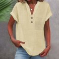 thumbnail image 2 of T-Shirts Femmes Plus Mode Décontractée Col en V Boutonné Manches Courtes avec Poches - Hontri, 2 of 5
