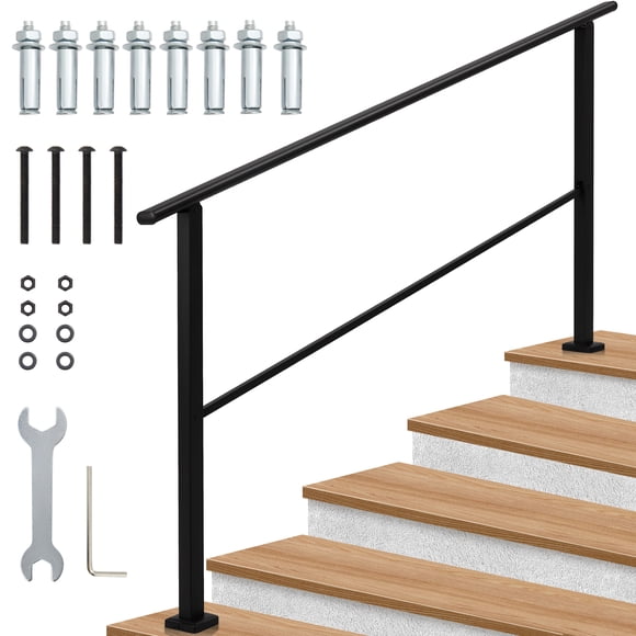 Heavy Duty Safety Handrail for Stairs,Adjustable Black Metal Stair Handrail,Easy Installation for Outdoor or Indoor Stairs, Porches, Decks, Concrete or Wooden Steps