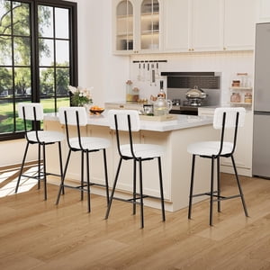 37" Bar Stools Set of 4, Modern Upholstered Kitchen Bar Stools with Back and Metal Legs for Kitchen Island Dining Room Bar, Beige