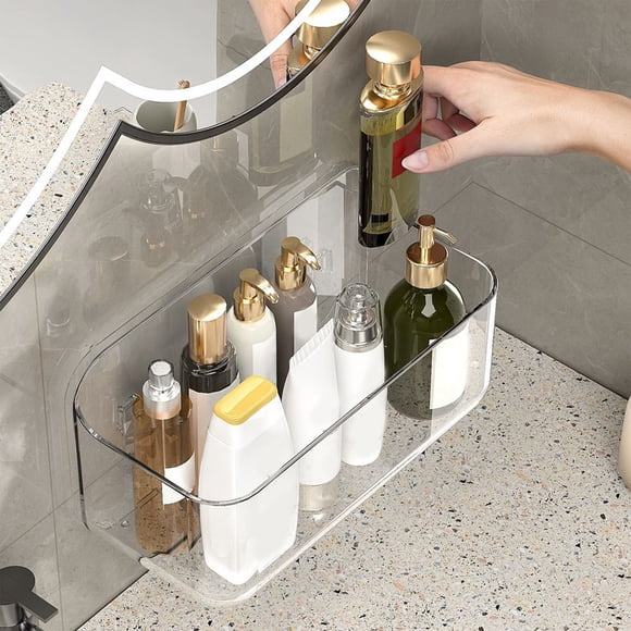Économisez Gros! Organisateur de Salle de Bain Suspendu Transparent, Rangement Cosmétique avec Drainage Inférieur, Équipé d'Autocollants Anti-Traces, Aucune Installation Requise