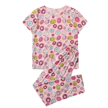Innerwin Pajamas Set Plaid Printed Ladies Sleepwear Home Color Block Basic Nightwear Donut L