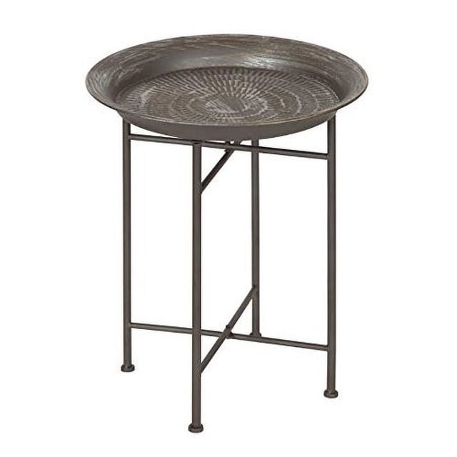 Kate and Laurel Mahdavi Table d'Appoint Ronde en Métal Martelé Diamètre 16,5 Pouces Étain