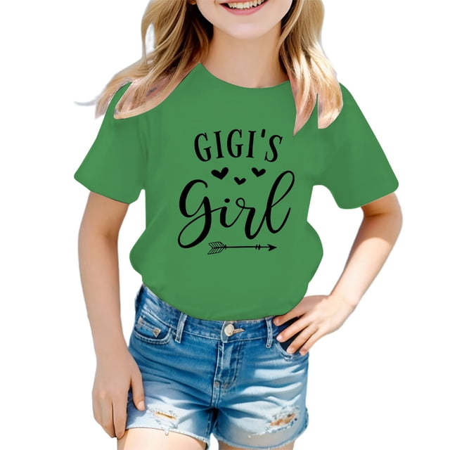 JAKANYQ T-shirts Graphiques Mignons pour Filles Tout-Petits Col Rond Manches Courtes T-Shirt d'Été Décontracté Vert 9-10 Ans