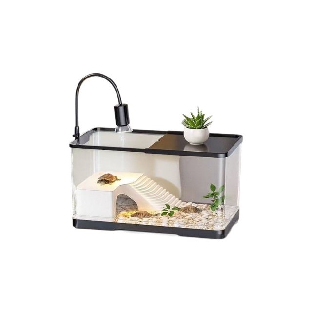 Yhmxh Turtle Tank Kit With Basking LED Heat Lamp Decorations Aquatic Terrestrial Habitat For Small Reptiles Organization and Storage Home Decor