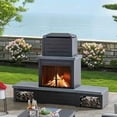 thumbnail image 1 of Sunjoy Wood Burning Fireplace, Matte Black Outdoor Steel Fireplace with Chimney, Log Holders, Fireplace Tool, and PVC Cover, 1 of 14