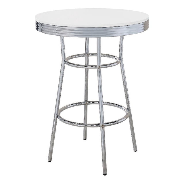 Coaster 30" Round Metal Pub Table with Lacquer Tabletop in White