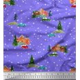 thumbnail image 1 of Soimoi Moss Georgette Fabric House,Tree & Car Transport Print Sewing Fabric Yard 42 Inch Wide, 1 of 3