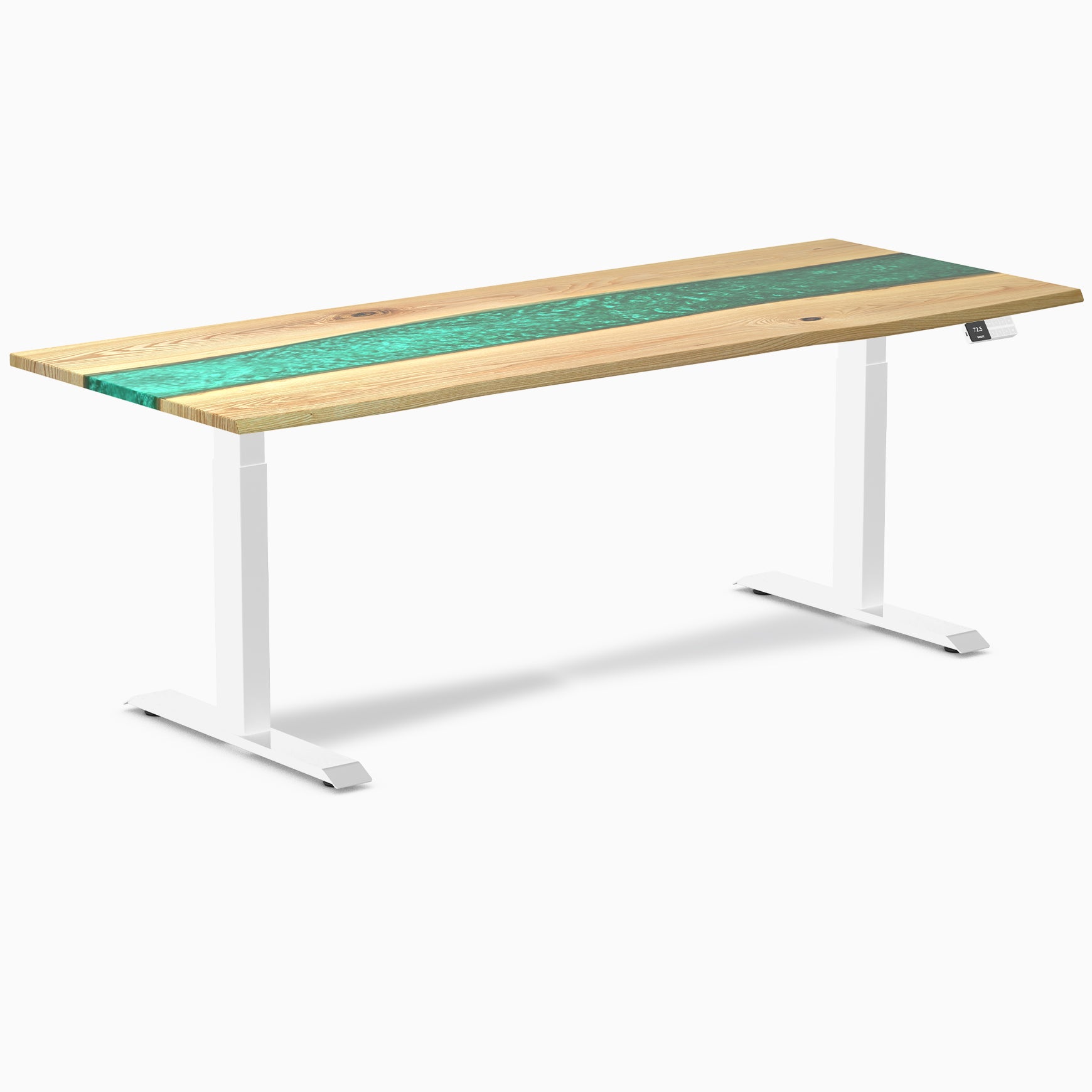 Desky Bureau Assis-Debout en Bois Dur à Résine Double - Frêne Blanc Rivière Émeraude / 80 x 30 Pouces / Blanc