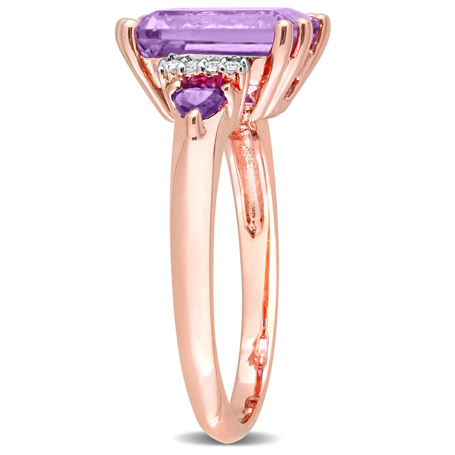 Bague Cocktail à trois pierres Miabella avec 3-1/3 Carat PBT d'Améthyste et Accent de Diamant en Argent Sterling Plaqué Or Rose 18K