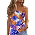 thumbnail image 1 of OIOLOYJM Tube Tops for Women Summer Bandeau Strapless Palm Tree Peplum Top Backless Travel Ruffle Going Out Clothes Purple S, 1 of 4