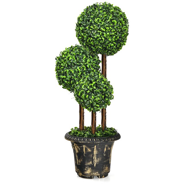 Costway 36" Artificial Topiary Triple Ball Tree Indoor Outdoor UV Resistant
