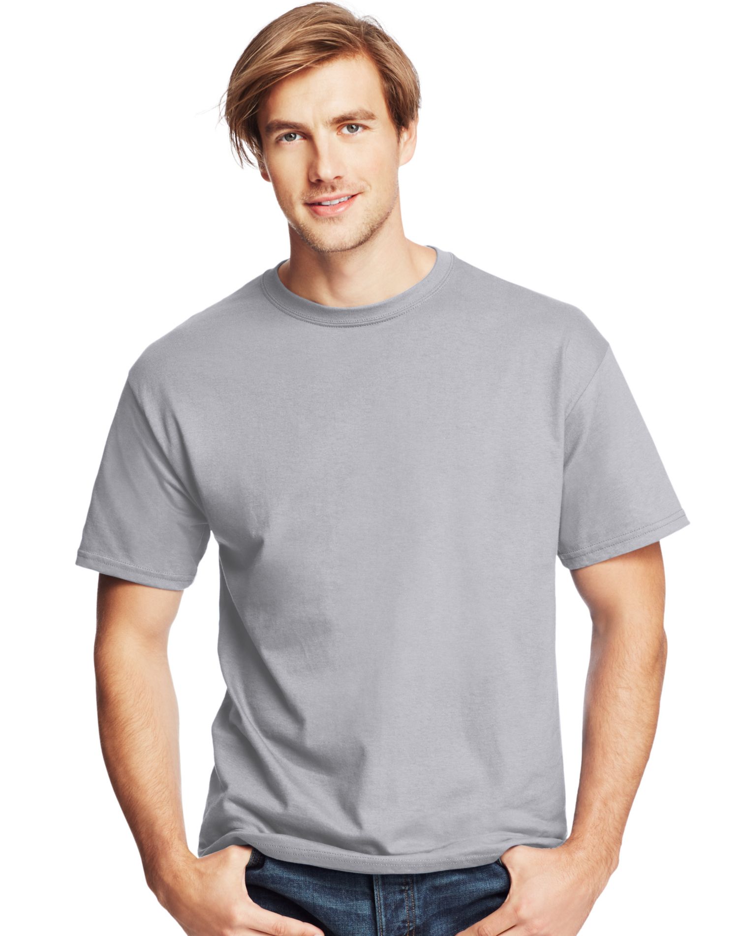 Hanes Mens ComfortSoft 4-Pack Crewneck T-Shirts, 3XL, Light Steel