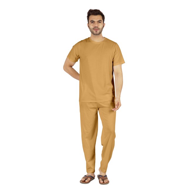 Inkmeso Solid Nightwear Set For Mens Tshirt And Pants Pajama Set Short Sleeve Pjs Loungewear Set
