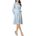 thumbnail image 4 of INSPIRE CHIC Robe Midi Ceinturée à Imprimé Floral Vintage en Mousseline à Manches Longues à Col Noué pour Femme TP Bleu Pâle, 4 of 5