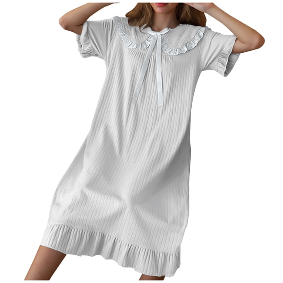 Lcziwo Women Vintage Y2K Nightgown Long Sleeve Victorian Loungewear Doll Collar Ruffle Lace Long Nightdress White,XXL