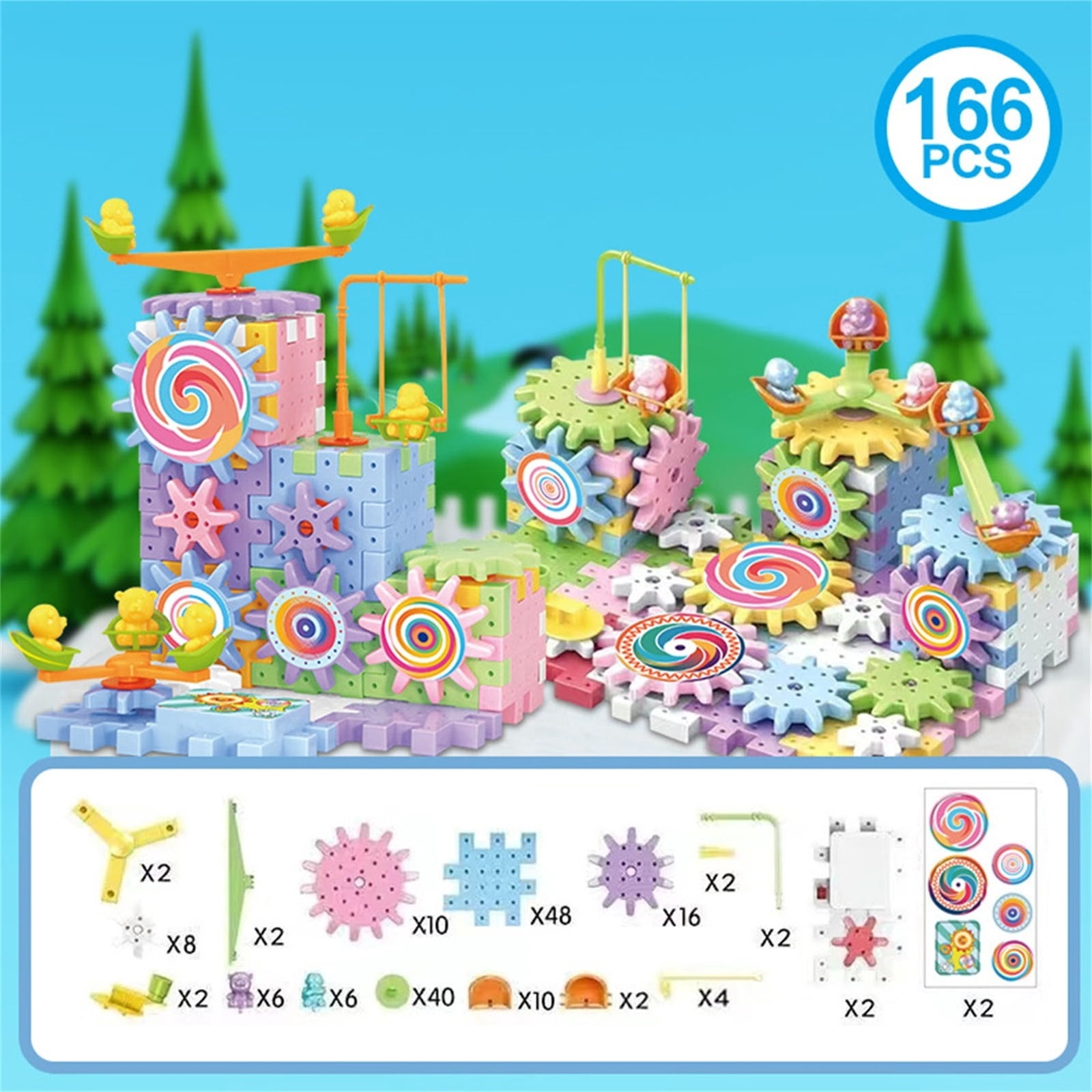 EGNMCR 166pc DIY Building Block Wheel Rotating Building Block Track Car Children Puzzle Early Assembly Of Large Toys Gear Assembly