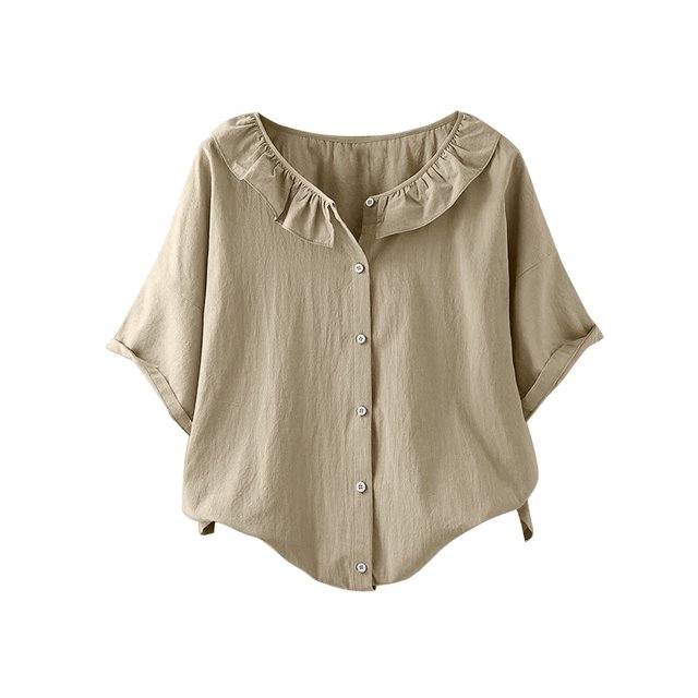 Blouses pour Femmes Décontractées à Col Rond Boutonnées T-Shirt Basique Confortable Détente Tendance Léger Été Vacances Chemise Douce 2025