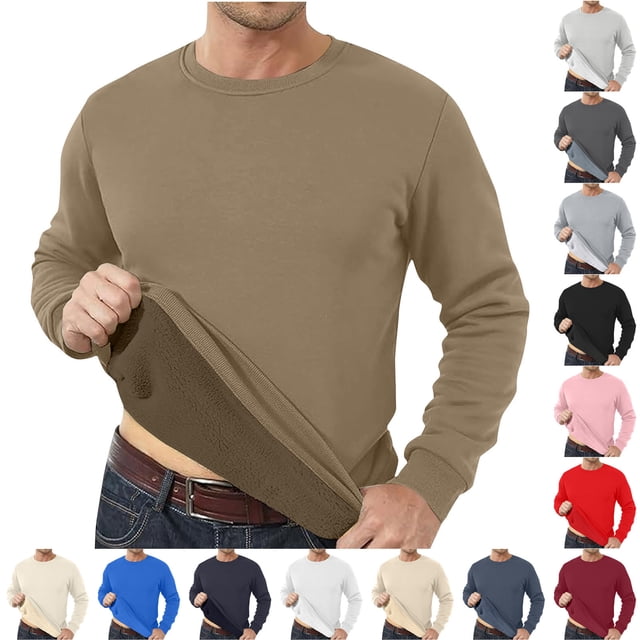 Hot6sl Économies d'Été Liquidation Blouses & Chemises à Manches Longues Col Rond, Mode Décontractée pour Hommes Couleur Unie Chaleur Facile Blouses Amples à Manches Longues Col Rond, Blouse pour Hommes Gris, TG
