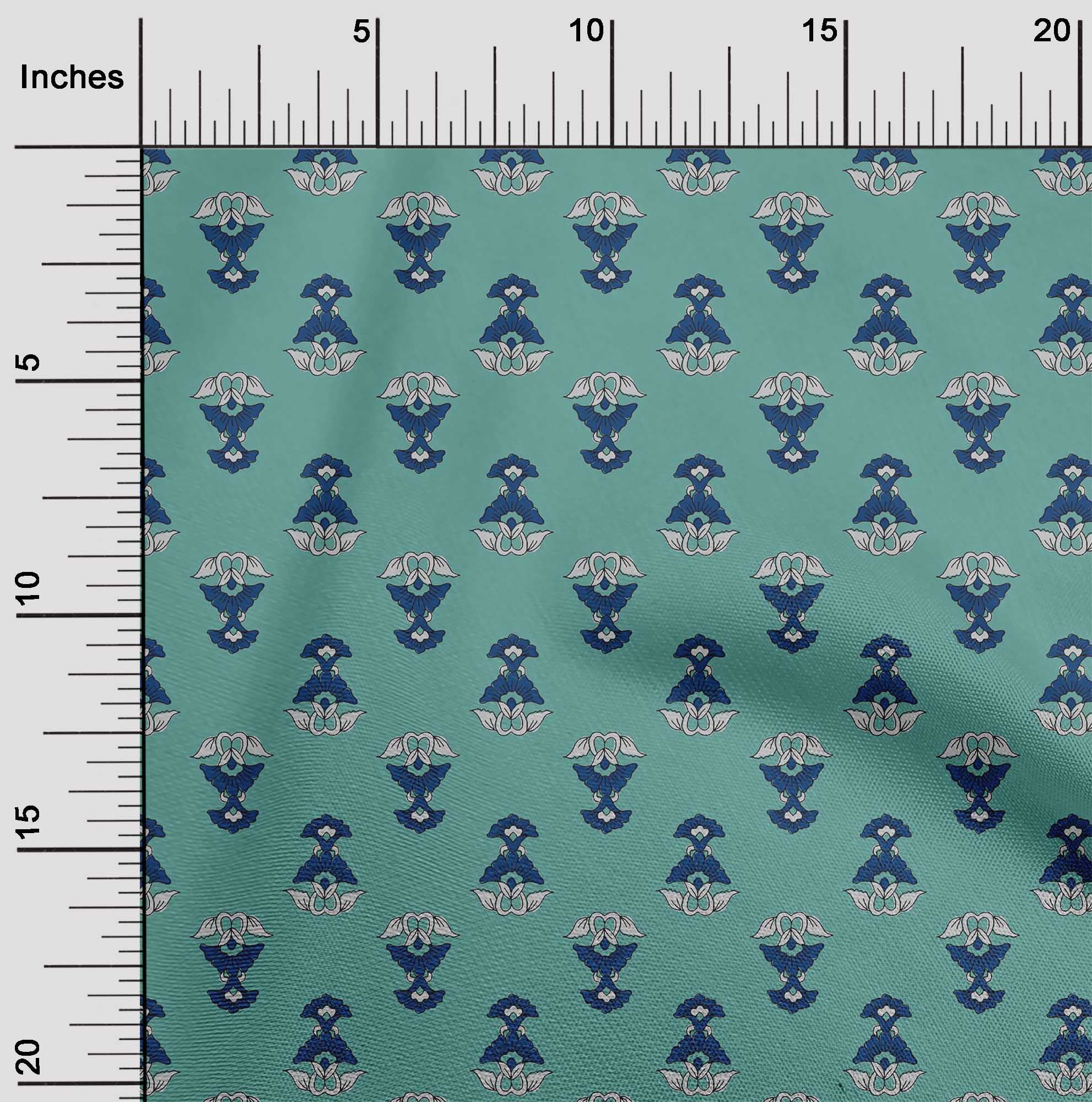 oneOone Cotton Cambric Fabric Leaves & Floral Block Print Sewing Fabric BTY 56 Inch Wide