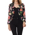 thumbnail image 1 of INSPIRE CHIC Blazer pour Femme à devant Ouvert Veste de Tailleur Courte d'Été pour le Travail m Noir Rouge à Fleurs, 1 of 6