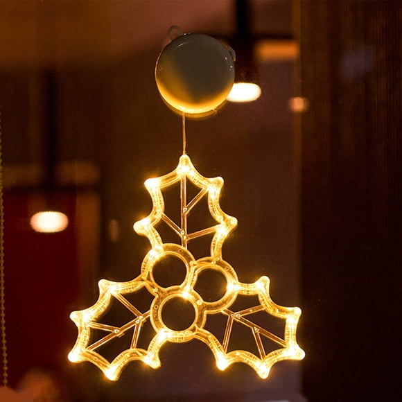 Dvkptbk Christmas LED Light Decoration with Suction Cup Hook Christmas Tree Snowflake Snowman Battery Powered Indoor Bedroom Window Display Holiday Lights Warm White Christmas Decorations