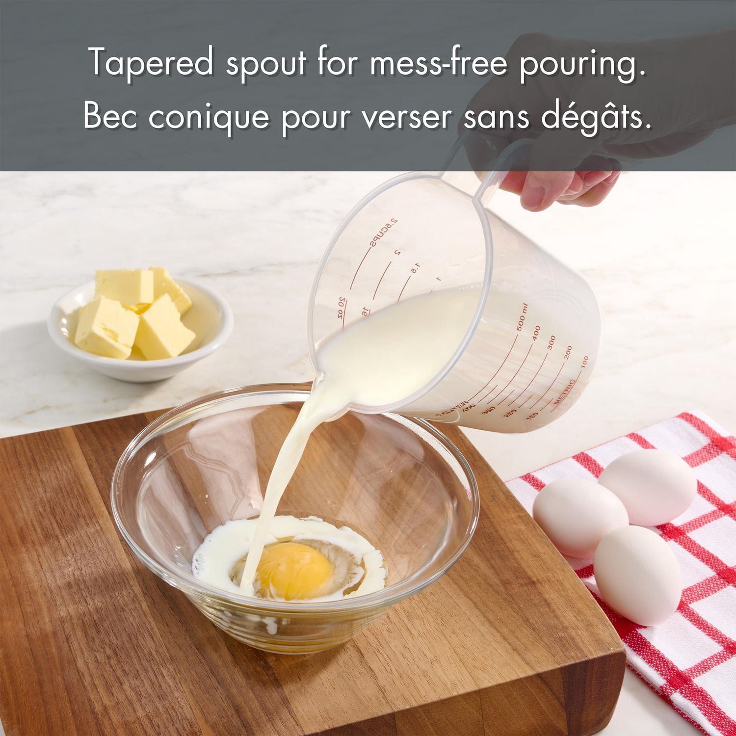 Mainstays Ensemble de tasses à mesurer en plastique de 3 pièces, transparent, avec becs verseurs et design compact