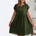 thumbnail image 2 of Yuyuzo Robes d'Été pour Femmes 2025 Coton Lin Manches Courtes Plissées Robe Midi Décontractée T-Shirt Fluide Robe d'Été, 2 of 4