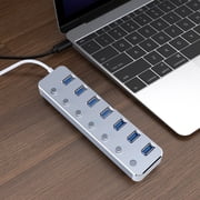 Chmadoxn High Speed Aluminum Alloy Metal,7 Port USB Hub 3.0,Independent Button,7 Port Hub With One Pull USB Cable Splitter Docking Station