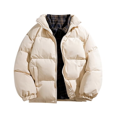 Pisexur Mens Winter Jacket Men's Solid Color Zipper Plaid Fabric Splicing Winter Warm Cotton Jacket Long Sleeve Parkas Mens Puffer Jacket Winter Coats for Men Plus Size Jackets