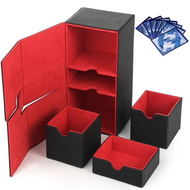 Card Storage, Large 3 Trays Flip Deck Case for 220+ Sleeved Cards, Faux Leather Double Deck Box for YuGiOh, TCG, MTG, Uno, Ultraman, Baseball Cards