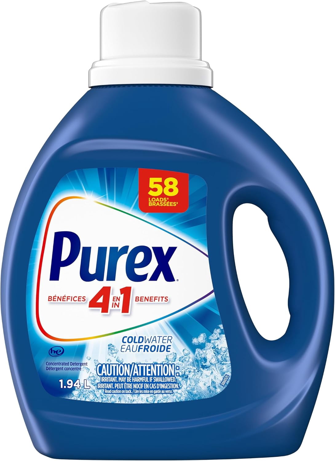 Purex Cold Water Concentrated Liquid Laundry Detergent with 4 in 1 benefits, 1.94 L, 58 Wash Loads