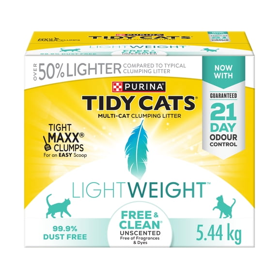 Purina Tidy Cats Light Weight Free & Clean Unscented Multi-Cat, Clumping Litter 5.44 kg