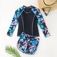 thumbnail image 2 of MIASHUI Girls Bathing Suits Long Sleeves Rash Guard Athletic Swim Shorts Sets Swimsuit,Blue,14-15 Years, 2 of 4