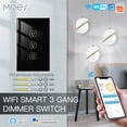 thumbnail image 2 of Smart WiFi Dimmer Switch with Touch Control, 3-Gang, App Remote & Timer Functionality, 90-250V AC, US Standard, Black - Compatible with Tuya Smart Life, Voice Control, Wireless Dimming for, 2 of 7