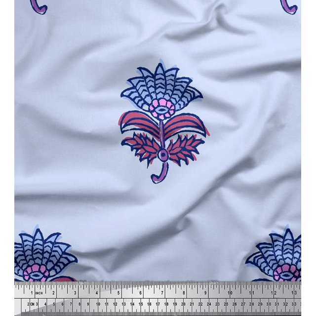 Soimoi Polyester Crepe Fabric Leaves & Floral Block Print Fabric by Yard 52 Inch Wide