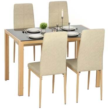 HOMCOM Ensemble de Table à Manger pour 4, Table de Cuisine Rectangulaire en Verre avec Chaises