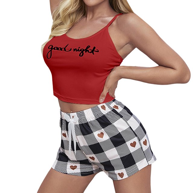 B91xZ Ensemble de Pyjama en Satin pour Femmes 2 Pcs Vêtements de Détente Pull Sans Manches, Rouge L
