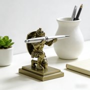Medieval Knight Phone Stand and Pen Holder – Resin Desk Organizer with Cape, Bookend and Desk Decor for Home Office