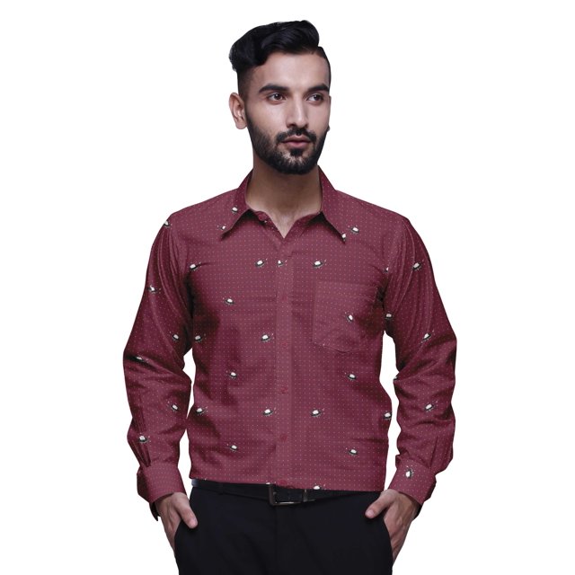 BESTMAN Chemise en Coton pour Hommes à Manches Longues Imprimée à Col Écarté Chemise Ajustée Formelle