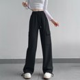 thumbnail image 1 of RXIRUCGD Women's Solid Color Velvet With Drawstring Wide Leg Workwear Pants, Black, Size: M, 1 of 3