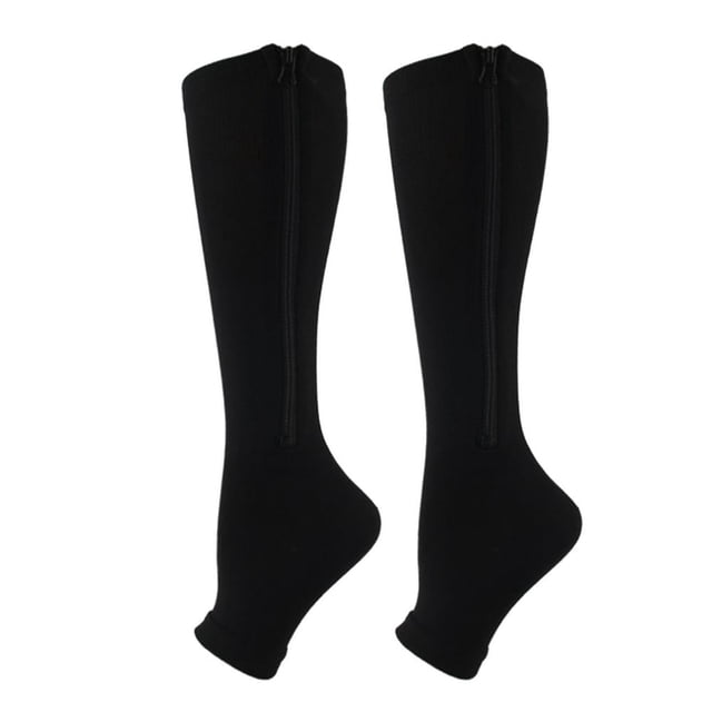 1 Pair Compression Stockings Exquisite Pattern Breathable Cotton Open Toe Zipper Compression Stockings Leg Sleeve for Girl