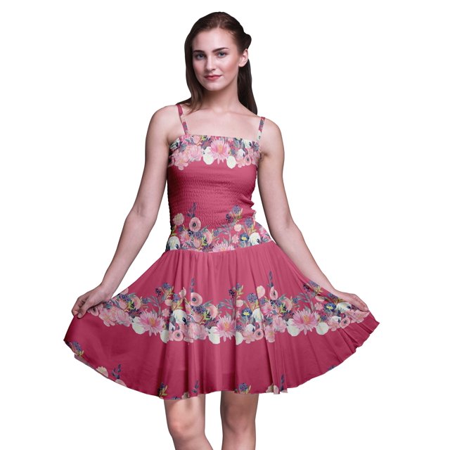 Bimba Robe d'Été à Bretelles Spaghetti à Imprimé Floral Robe de Plage pour Vacances et Fêtes - Grand