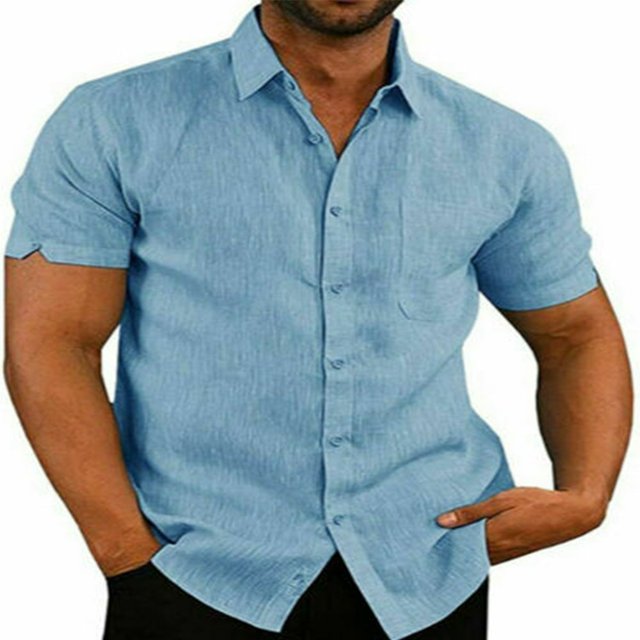 Chemise à Manches Courtes pour Homme, Boutonnée, Col Évasé, Hauts Unis