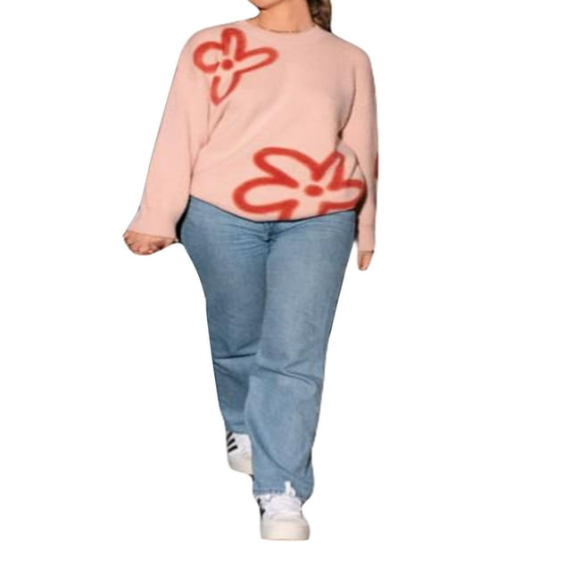 Chandail en Tricot à Imprimé Floral pour Femmes, Coupe Ample, Manches Longues, Pulls, Chandails