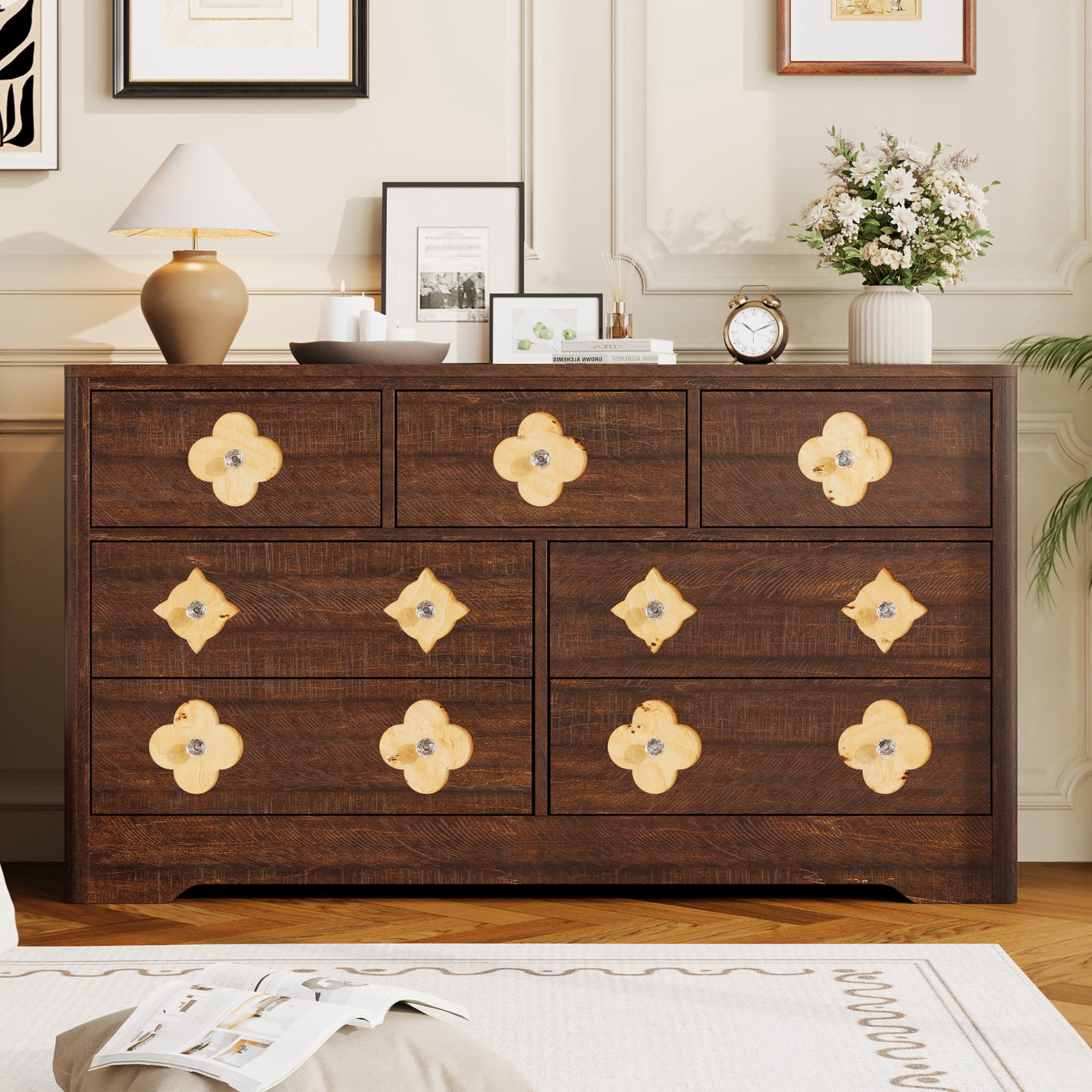 7 Drawer Dresser for Bedroom, 54'' Wide Dresser, Chest of Drawers, Wooden Chest with Clothes Storage Cabinet for Bedroom, Living Room, Hallway